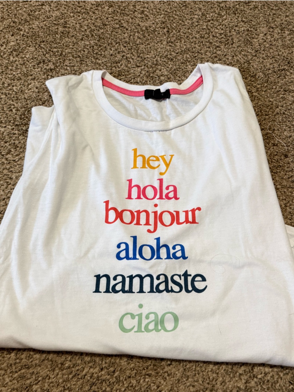 Kids White Short Sleeve Graphic Tee with Multilingual Greeting Print